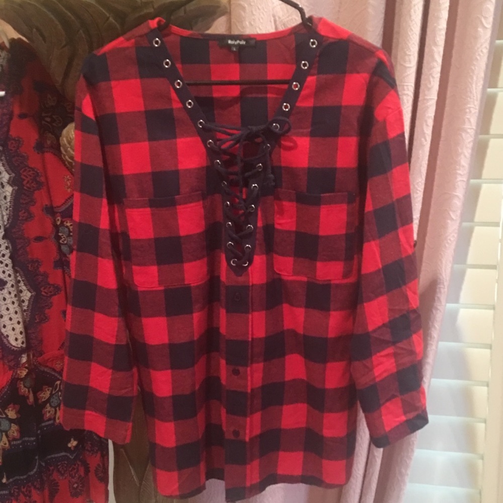 Women's large lace up flannel brand new never worn